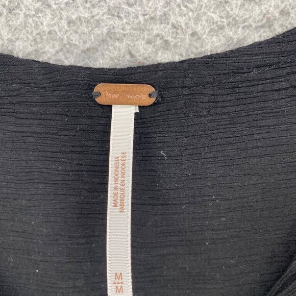 Free People Top Womens Medium Black Texture Long Sleeve Surplice Pullover Blouse - Picture 5 of 10